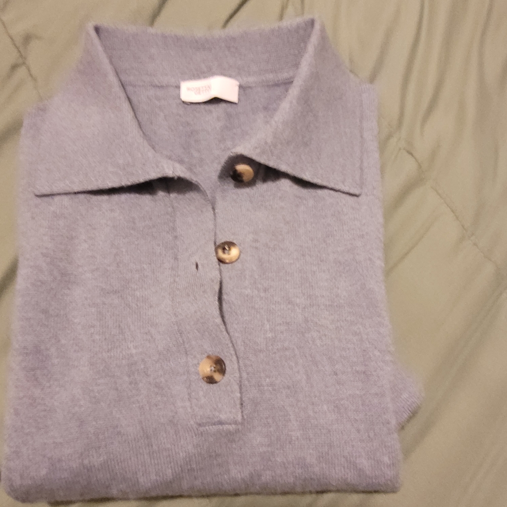 Rosetta Getty Light Gray Cashmere Blend Polo Top
